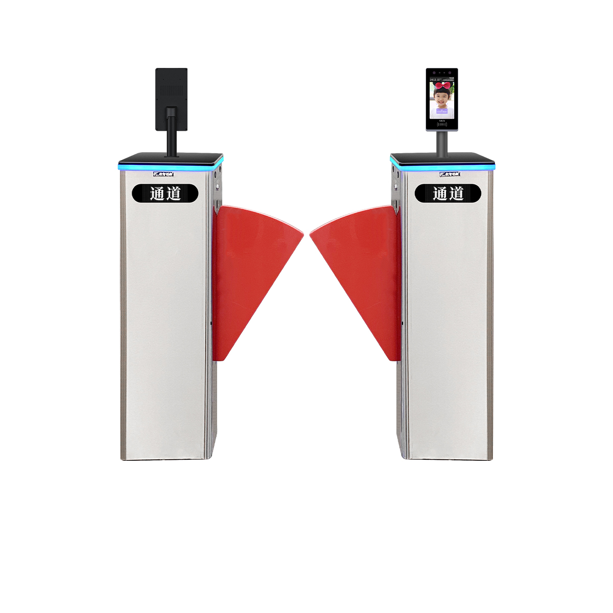 304不锈钢立式翼闸【人脸识别进+人脸识别出】