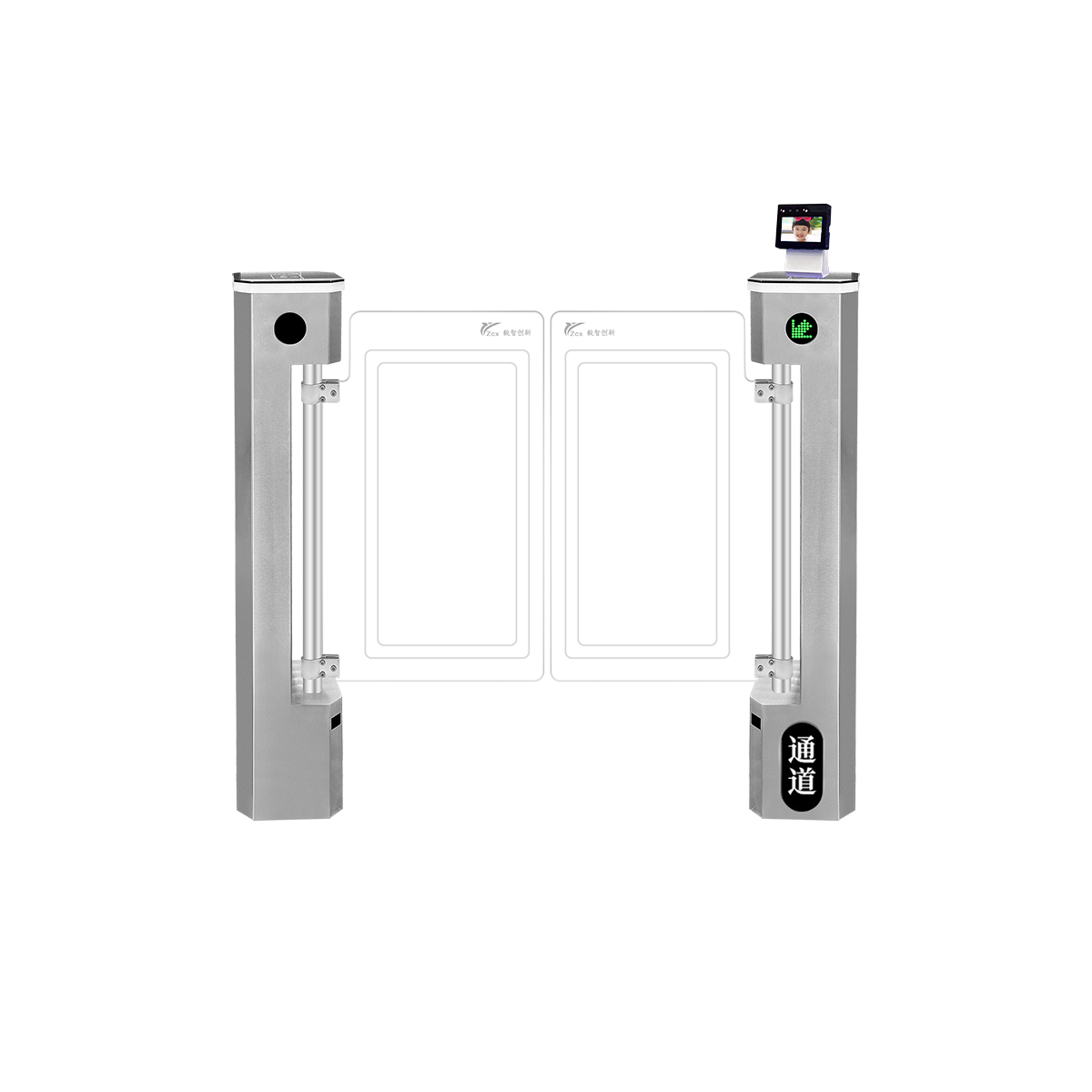304不锈钢立式摆闸【人脸识别进+感应出】