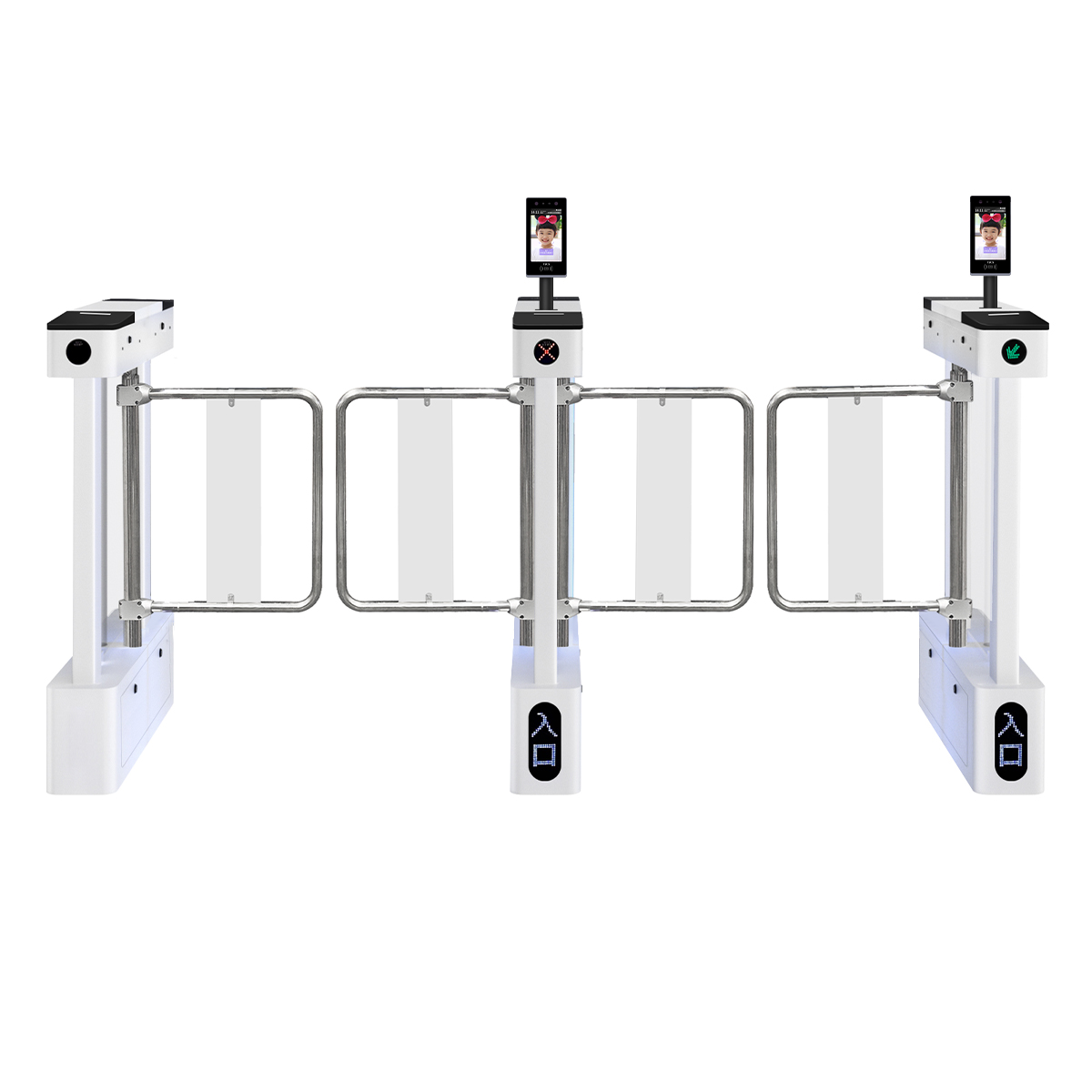 双通道【人脸识别进+感应出】不锈钢加宽摆臂