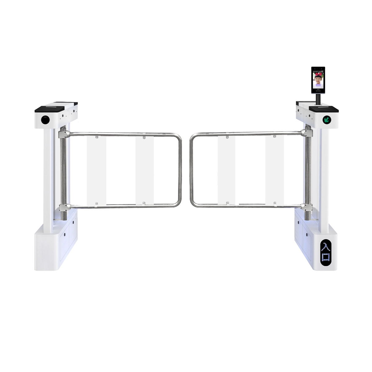 单通道【人脸识别进+感应出】不锈钢加宽摆臂