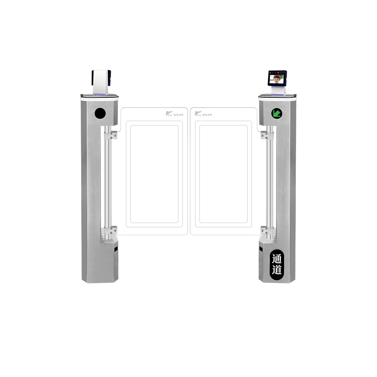 304不锈钢立式摆闸【人脸识别进+人脸识别出】